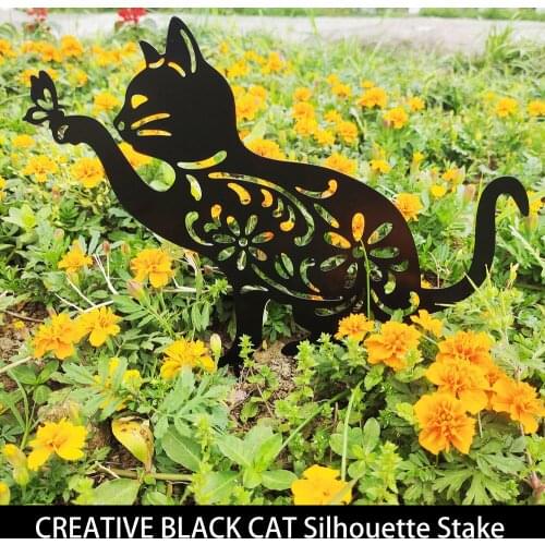 Cute Metal Hollow Out Cat Butterfly Garden Silhouette Stake Decorative Animal Shadow Pile For Yard Decoration Dropshipping
