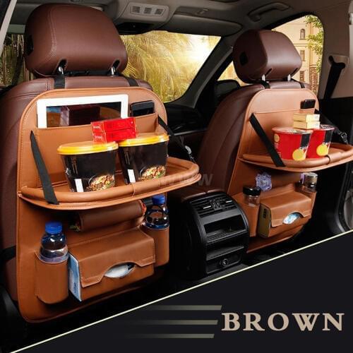 Multi-pocket Car Seat Back Hanging Bag Car Storage Organizer PU Leather Pad Cups Holder Car Accessories Foldable Travel Bag