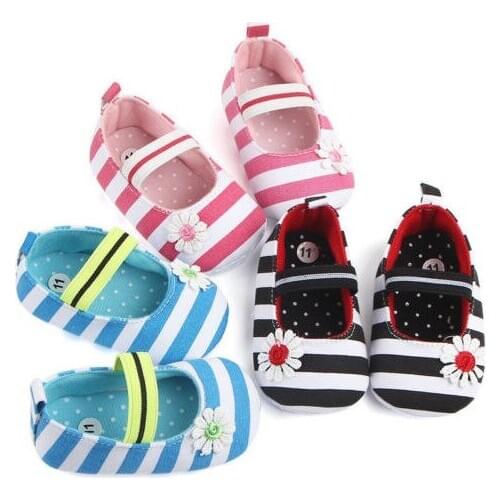 Toddler Newborn Baby Girl Soft Sole Crib Shoes Anti-slip Pram Prewalker Sneakers Striped flower multicolor toddler shoes 0-18M