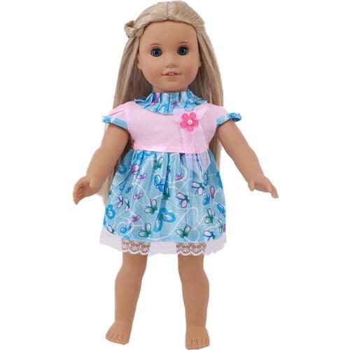 2021 New Pattern Printed Lace Dress Fit 18Inch American 43cm Baby Doll Clothes Accessories,Girls Toys