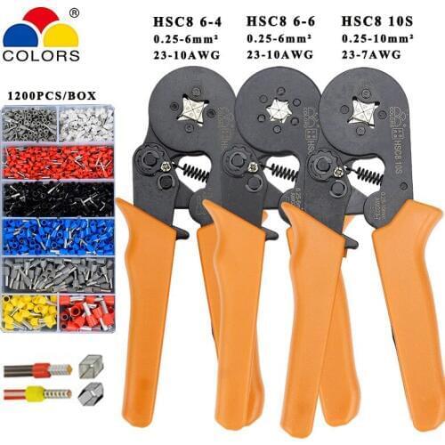 Crimping Pliers HSC8 10S HSC8 6-4/6-6 with 1200pcs/box tube type needle terminal mini Pressure wire tools 0.25-10mm2 23-7AWG