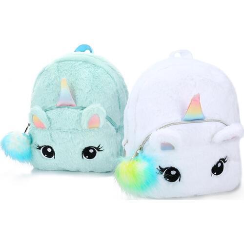 Plush Unicorn Backpack Fluffy Unicorn School Bag Baby Children School Bag Double Shoulder Bag For Kindergarten Girl Boy