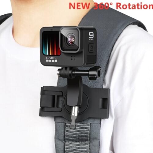 360 Degree Rotary backpack clip accessories for gopro hero 9 8 7 6 5 4 3 insta 360 one r Sjcam Eken Shoulder Belt phone fixed