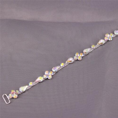 Handmade Bridal Belt Wedding Sashes Silver Rhinestone Crystal Belt with White Organza for Bridal Gowns