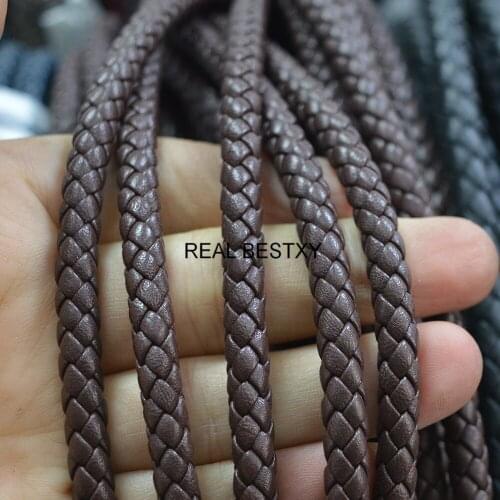 5m/Lot Approx:6mm GenuineWrapped Braided Leather Cord Round Jewelry Cord Cow leather Rope DIY Fashion Necklace Bracelet Findings