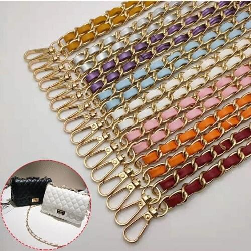 110cm Long Metal Purse Chain Strap Leather Braided Handles Replacement For Handbag Shoulder Bag Crossbody Strap Bag Accessories