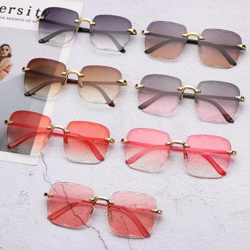 Transparent Square Rimless Sunglasses for Women Gradient Sun Glasses Summer UV400 Vintage Shades Cycling Glasses 2021New