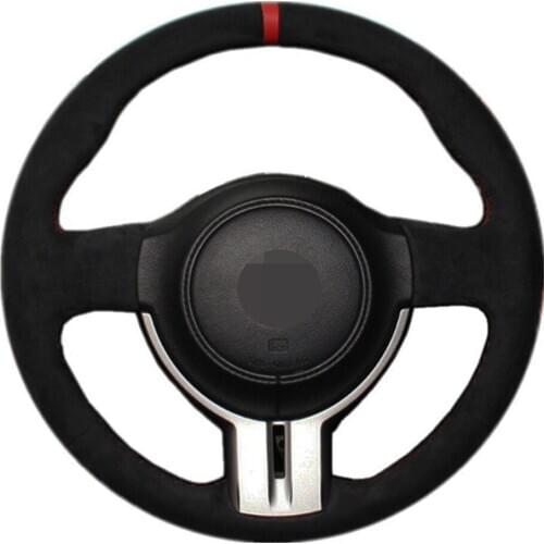 Car Steering Wheel Cover DIY Hand-stitched Black Genuine Leather Suede For Toyota 86 Subaru BRZ