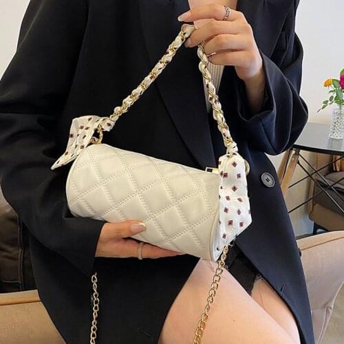 Trendy Luxury Crossbody Bags Fashion Texture Lingge Handbag Women Simple Versatile Shoulder Bag Chain Ribbon Purse Cylinder Bags