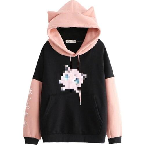 Harajuku Cartoon Print Hooded Sweatshirt Casual Hoodies Women 2020 Winter Full Sleeve Korean Girly Basic Warm Top