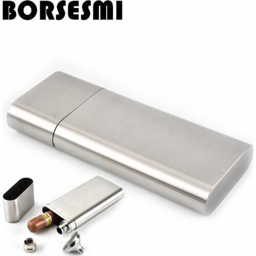 High quality Stainless steel 3 in 1 cigar tube with wine tube multi-purpose travel pipe tube portable metal cigar tools