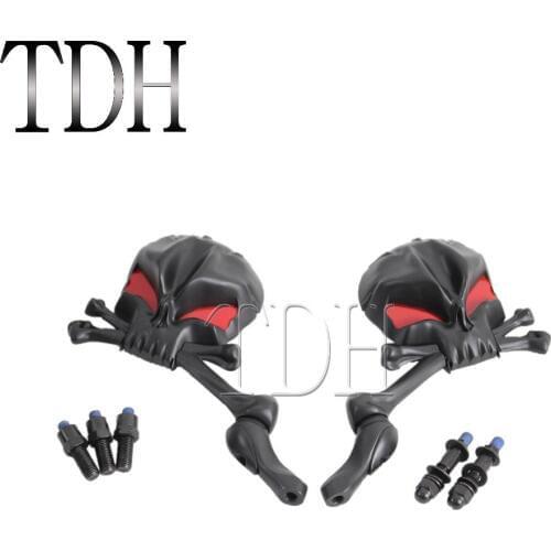 Skull Style Aluminum Black Mirrors Motorcycle Rear View Mirror Universal For Harley Street Sportster Dyna Touring