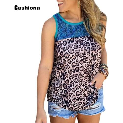 Plus Size 3xl Women Elegant Leisure Casual Top Ladies Sleeveless Model Leopard Print Tees shirt 2021 Summer Boho Loose T-shirt