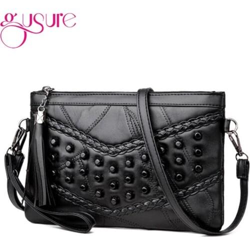 Gusure Vintage Rivet Shoulder Bags Women Handbags High Quality Tassel Crossbody Messenger Bag Ladies Mother Handbag