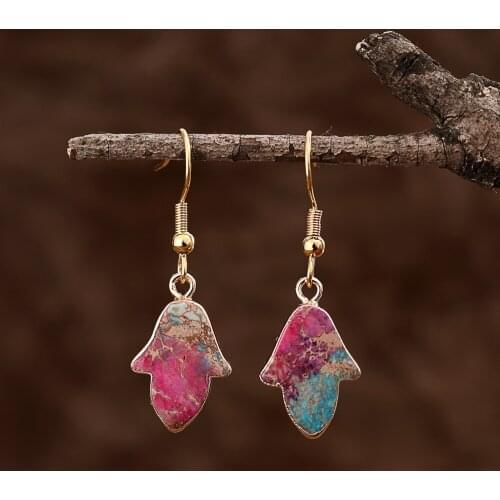 Pink Blue Flower Drop Earrings for Women Stone Jaspers Dangle Earring Handmade Art Jewelry