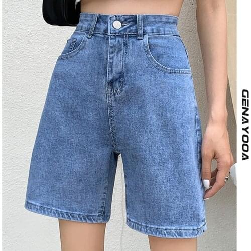 Genayooa Vintage Jeans Shorts Women Casual Loose Jean Shorts Women Summer Korean Style High Waisted Biker Shorts Female 2021