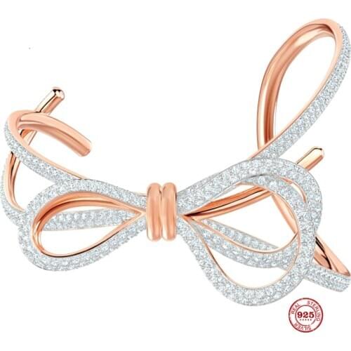 2020 New Fashion Charm Pure 925 Silver Original 1:1 Copy, Romantic Fresh Bow Open Bracelet Female Luxury Jewelry Gifts