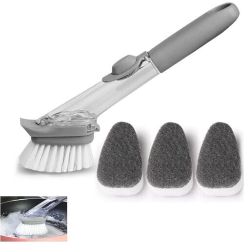 ZLCA 2 in1 Long Handle Cleaning Brush with Removable Brush head Sponge Soap Dispenser Dish Washing Brush Set Kitchen Clean Tools