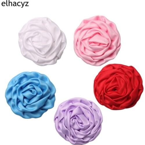 10pcs/lot 3'' Solid Color Satin Rose Flower With/Without Clip For Kids Headband Girls Hairband Handmade DIY Hair Accessories