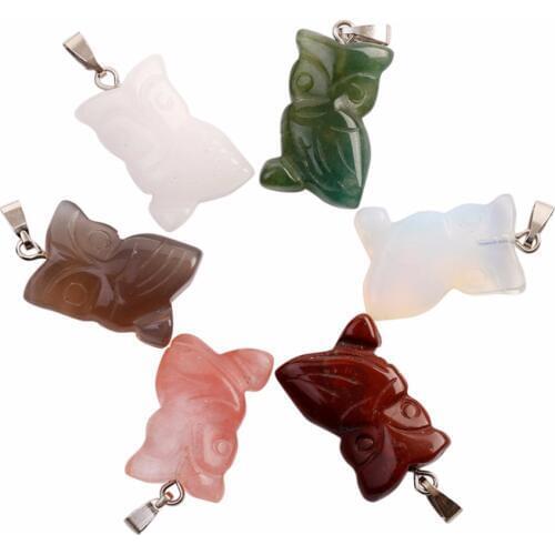 Wholesale 10Pcs Lot Stylish Natural Stone Engraving Owl Charm Pendant For Jewelry Making Rree Shipping