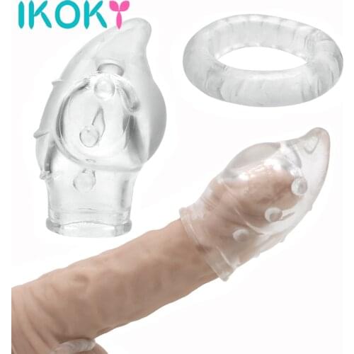 2 Piece/set Penis Extension Sleeve Foreskin Correction G Point Stimulate Penis Ring Penis Extender Sleeve Set