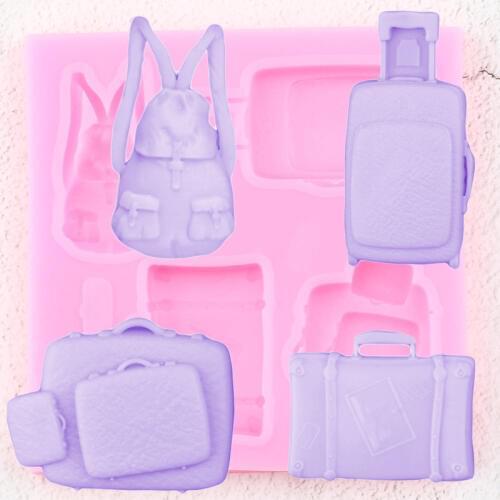 3D Bag Luggage Trolley Case Silicone Mold DIY Party Fondant Cake Decorating Tools Polymer Clay Candy Chocolate Gumpaste Moulds