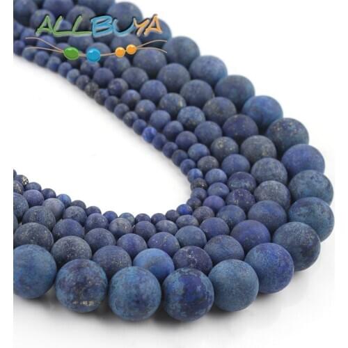 AAA Natural Round Matte Minerals Stone Beads Blue Dull Polish Lapis Lazuli Beads for Jewelry Making DIY Charm Bracelet 15 inches