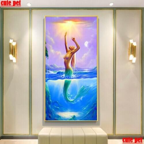 Large Mermaid full Square round drill Diy diamond painting cross stitch Diamond 5D Embroidery mosaic Art home decor cute pet
