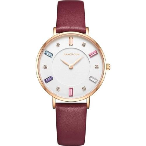 AMOVAN Ladies Watch With Leather Strap