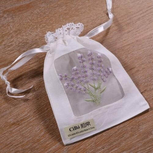 B011 : 1 piece White ramie/cotton embroidery Lavender gift bags Lace edge Storage bags 5x7 inches sachet bags, travel pouch