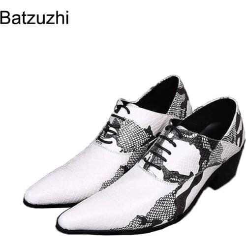 Batzuzhi Fashion Man Shoes British Style Pointed Toe Leather Dress Shoes Men White Black Business, Party Zapatos Hombre