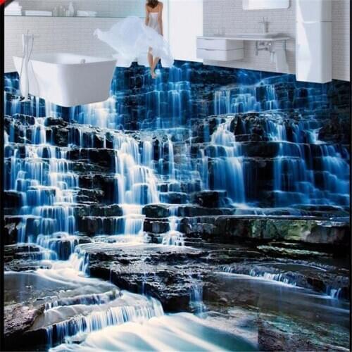 Beibehang 3 d pvc flooring custom wall paper Hd scenic waterfall water 3 d bathroom flooring mural photo wallpaper for walls 3d