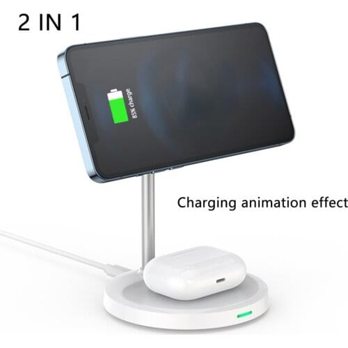 15W Fast Magnetic Wireless Charger 2 In 1 Charging Station For AirPods Pro For Magsafe Charger iPhone 12 Pro Max Phone Holder