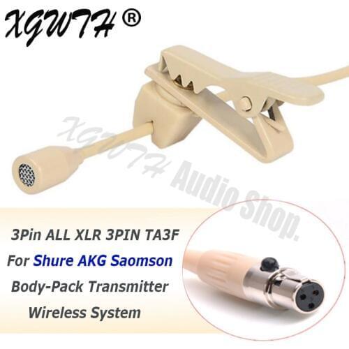 Beige 3pin XLR TA3F Mini Portable Condenser Clip-on Lapel Lavalier Microphone for AKG Samson Wireless Body-Pack Transmitter