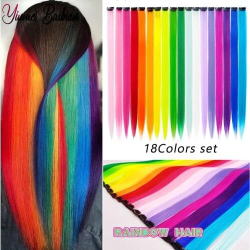 Clip In One Piece Color Hair Long Wavy Colorful Rainbow Synthetic Hair Extensions 22 Inch Party Highlights For Women Kids Girls