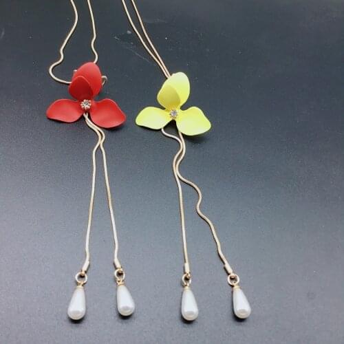 Elegant Red Flower Simulated Pearl Necklaces Vintage Necklace Pendant Charm Women Friend Gift Pendant Charm Women Gifts