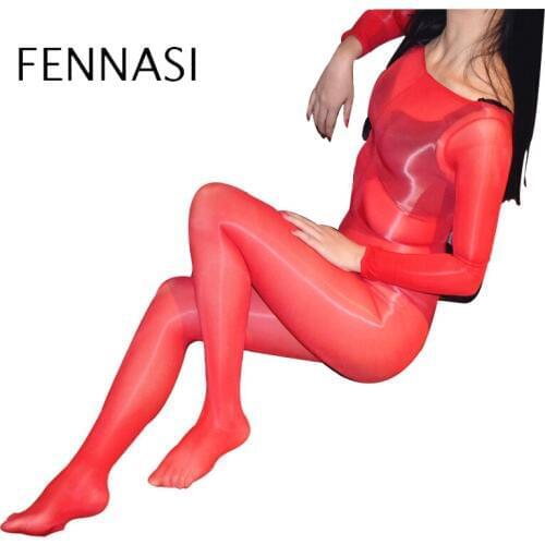 FENNASI Oil Glossy Full Body Womens Tights In The Net Female Erotic Transparent Tights Oil Shiny Open Crotch Tights Women