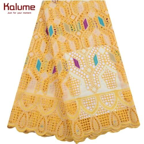 Kalume 2020 High Quality African Lace Fabric Brown Swiss Cotton Voile Lace Fabric With Stones For Nigerian Daily Dress Sew F1834