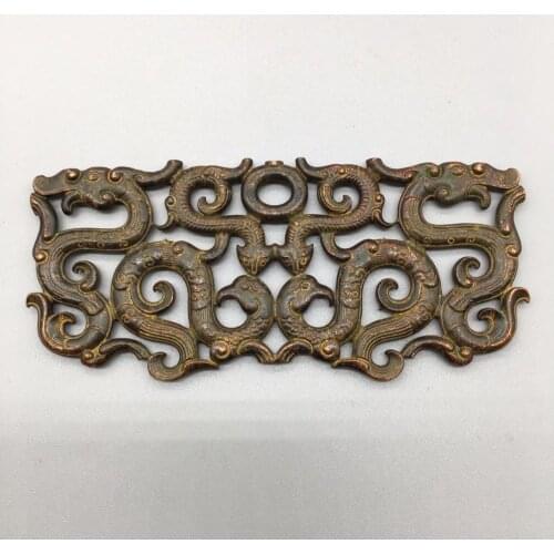 Chinese antique collection old copper hollow dragon and phoenix double-sided brand town house transfer pendant small ornaments/5