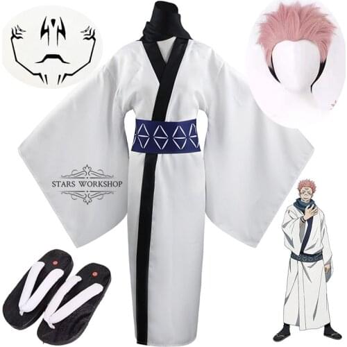 Anime Jujutsu Kaisen Cosplay Ryomen Sukuna Cosplay Costume Adult Men Women White Fancy Kimono Uniform Halloween Carnival Party