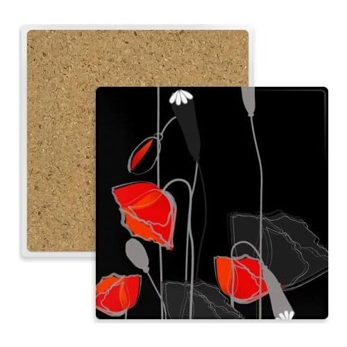 Red Flowers Abstract Painting Corn Poppy Square Coaster Cup Mug Holder Absorbent Stone for Drinks 2pcs Gift