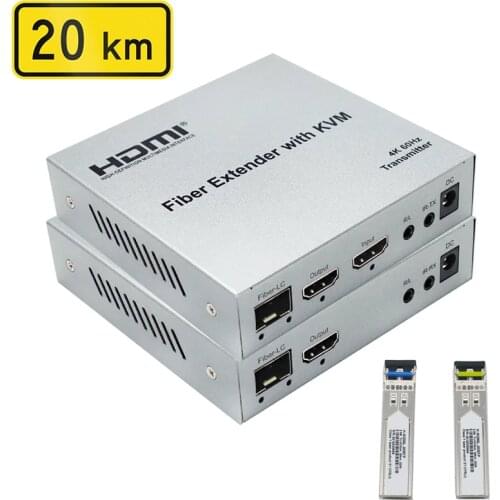 20km HDMI KVM Extender By Fiber Optic Cable 4k 60hz 1080p Transmitter Receiver Audio Video Converter Support USB Keyboard Mouse