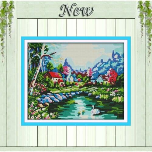 Swan Lake scenery home decor painting pattern print on canvas DMC 14CT 11CT Cross Stitch chinese Needlework kits Embroidery Sets