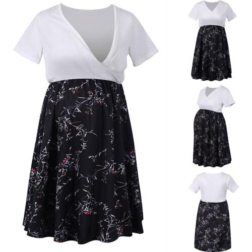 Summer Pregnant Dress Womens Short-sleeve Color Floral Matching Breastfeeding Maternity Nursing Dress Vestidos De Mujer Casual