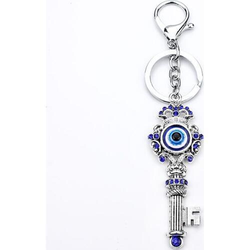 EVIL EYE Fashion Retro Crystal Evil Eye Key Chain With Lobster Clasp Silver Color Key Ring