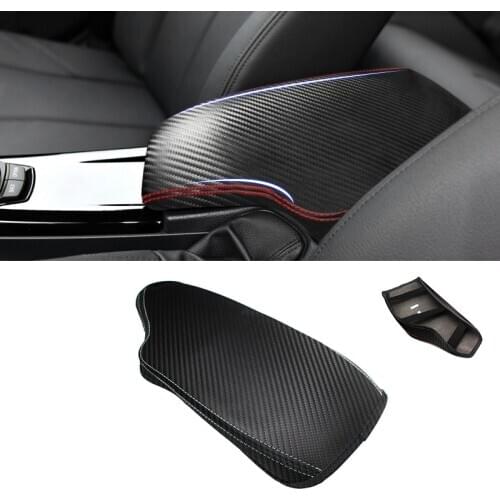Soft Carbon Texture Leather Center Armrest Cover For BMW 3 Series F30 2013 - 2017 2018 Car Center Control Armrest Box Cover Trim