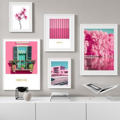 Wall Art Canvas Painting Flower Forest Building Window Nordic Posters And Prints Landscape Wall Pictures For Living Room Decor