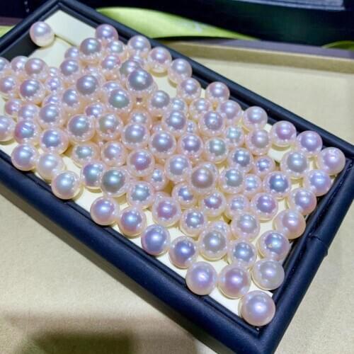 Real Natural Japanese Akoya Pearls, South Sea Pearls, Loose Colorful WHITE Pearls, 8-9MM Size Round Pearls Half Drilled, 2PCS/LOT