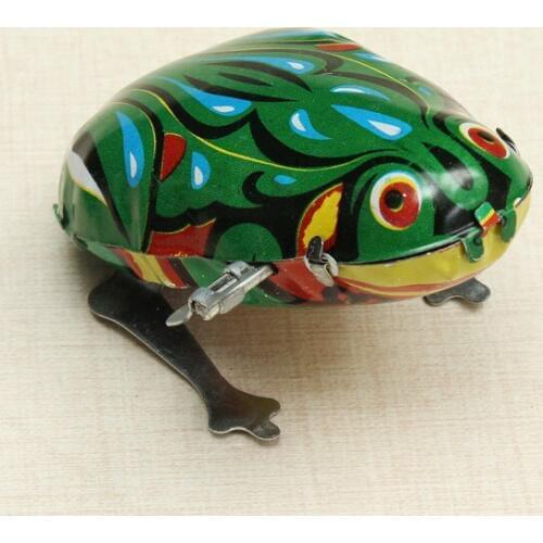 Tin frog Nostalgic wind-up toy baby on classic toys chain bent iron frog