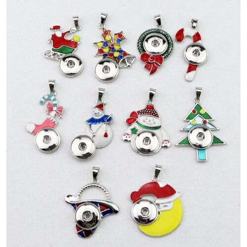 Factory Wholesale 30pcs/lot 10styles 18mm Metal Snap Button Jewelry Christmas Diy Snap Button Pendant Fit Diy Snap Necklace